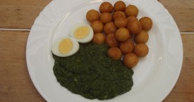 Dušený špenát s vejcem, bramborové krokety